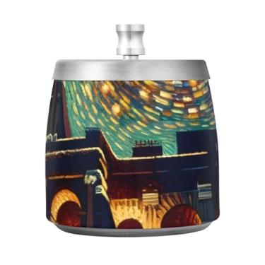 Imagem de Cinzeiros Coliseu, noite estrelada, cinzeiro de aço inoxidável com tampa, cinzeiros ao ar livre para pátio