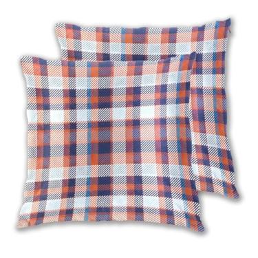 Imagem de Joitme Conjunto de 2 capas de almofadas xadrez de cores alternadas azul laranja conjunto de 2 fronhas de sofá cama grandes esteticas para sala de estar, 50 x 50 cm, 2 peças
