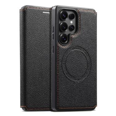 Imagem de HAOMRIYL Capa flip para Samsung Galaxy S25 Ultra/S25 Plus/S25, capa magnética de couro carteira proteção total à prova de choque, preta, S25plus