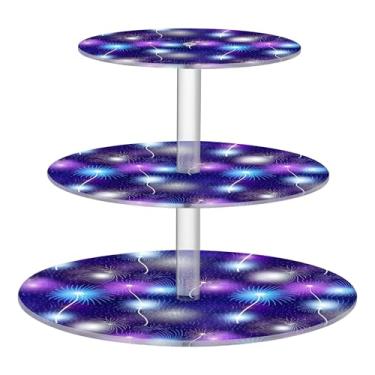 Imagem de Dente-de-leão colorido azul roxo chá festa cupcake suporte 3 camadas redondo torre de bolo exibição acrílico flor servir bolo suportes para festa bandeja de sobremesa aniversário