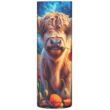 Imagem de Vasos cilíndricos de flor de papoula de gado Highland para decoração de casa, vaso de flores alto personalizado, decoração de quarto, estética, 30 x 9,9 cm