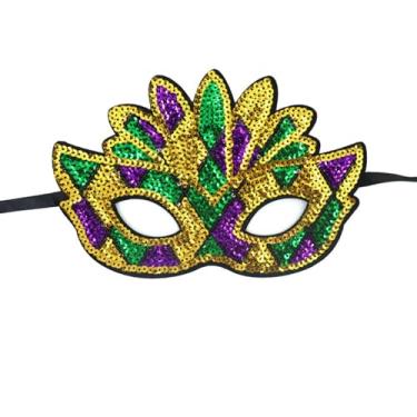 Imagem de 1 máscara de meia face com glitter de três cores – máscara de olho com tema de carnaval, acessório de festa perfeito para carnavais, festas, bailes de formatura e adereços de foto estilo B
