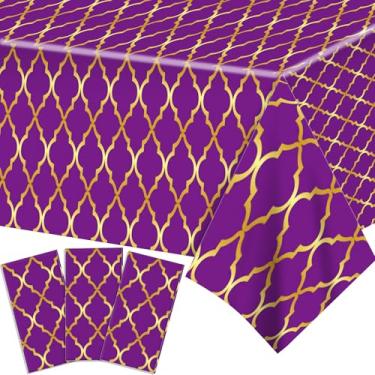 Imagem de Adirasenotek 3 peças de toalha de mesa árabe decoração de festa árabe descartável roxo dourado treliça plástico decorações marroquinas para decoração de cozinha, artigos de festa de carnaval