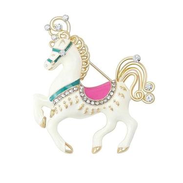 Imagem de 1 broche de cavalo pequeno com strass colorido em forma de pônei para eventos formais de terno de casamento, Small, Metal, Cristal