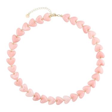 Imagem de KELITCH Colar estilo Y2 com estampa de mármore, vidro, resina, formato de coração, joia para casais, presente, Resina, Sem Pedra Preciosa