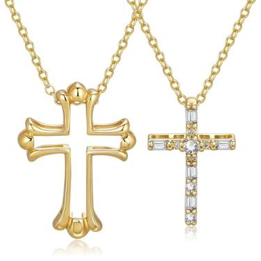 Imagem de SPARKLAURA Colar de cruz dupla dourada combinando para mulheres e homens, delicados diamantes góticos, quebra-cabeça, cruz, casal, amizade, melhores amigas, joias religiosas, presentes religiosos