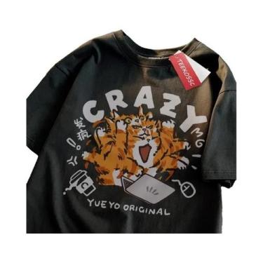 Imagem de Camiseta Feminina Verde Claro Crazy Orange Cat Engraçada De Manga Curt