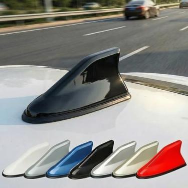 Imagem de Capa de antena Shark Fin – antena universal ABS para carro com fita adesiva, acessório de decoração exterior de veículo à prova d'água para recepção e estilo aprimorados do sinal/preto