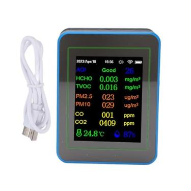 Imagem de Medidor de qualidade do ar 12 em 1 WiFi Monitor inteligente de qualidade do ar interno com CO2 TVOC HCHO Temp Umidade PM2.5 Detecção PM10 Exibição de dados em tempo real para home (Preto e Azul)