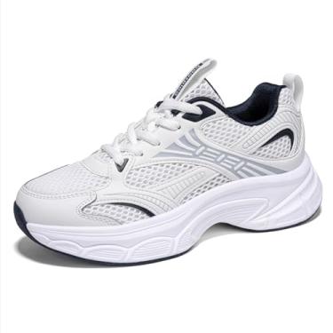 Imagem de Tênis feminino da moda, grosso, respirável, tênis esportivo de malha casual com sola grossa para academia e treino, A - Branco, 35