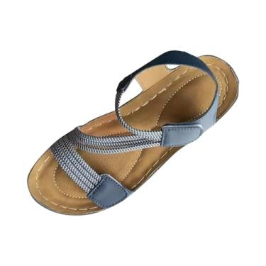 Imagem de Sandálias femininas de bico aberto com sola grossa e alça ajustável para uso casual na praia, Azul royal, 34