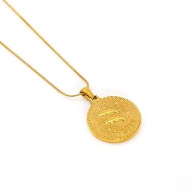 Imagem de Colar do Zodíaco para Mulheres, Pingente Redondo com 12 Signos Banhado a Ouro 18K, Corrente Cobra em Aço Inoxidável Antialérgico, Não Desbota (dourado,Peixes)