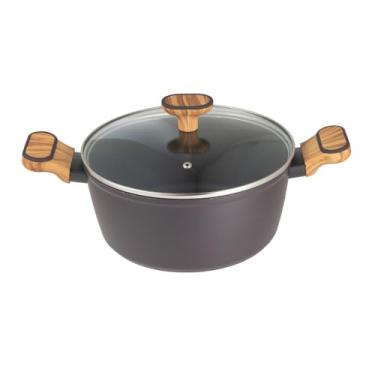 Imagem de Bergner - Caçarola Antiaderente com Tampa em Alumínio Forjado Preto com Cabo de Madeira, Tamanho Ø24Cm, Linha Charcoal, HUB.ME