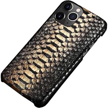 Imagem de GANYUU Capa de negócios de luxo para Apple iPhone 14 Plus 6,7 polegadas 2022, forro de flocagem de couro Python à prova de choque respirável capa de telefone traseira (cor: E)