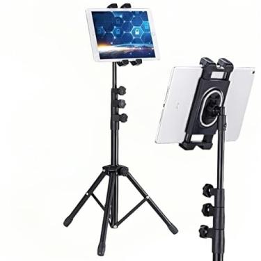 Imagem de Naoman Suporte Tripé para Tablet e Celular, Dois Suportes Ajustáveis 360 Graus, Suporte para Tablet Pedestal, 4,7-12,9", Pedestal para Celular, Compatível para Kindle, Ipad e Smartphone, Preto