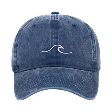 Imagem de Boné De Beisebol Vintage Com Padrão De Ondas Lavadas E Bordado Em Algo