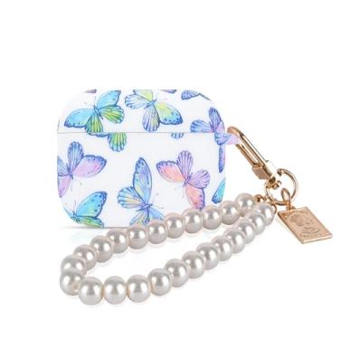 Imagem de CameCosy Capa de silicone compatível com AirPods Pro 3 geração 2025 com design de padrão de borboleta, capa protetora de TPU macio à prova de choque antiarranhões com pulseira de pérolas, chaveiro