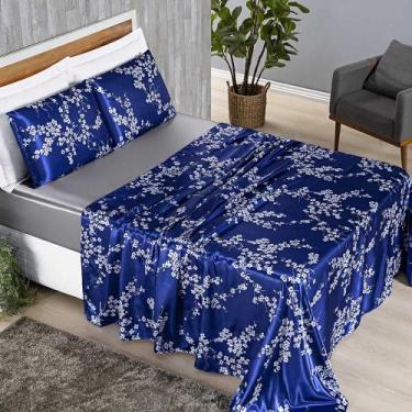 Imagem de Jogo Cama Lençol Charme Queen 4 Peças - Azul - 100% Poliéster - Casa S
