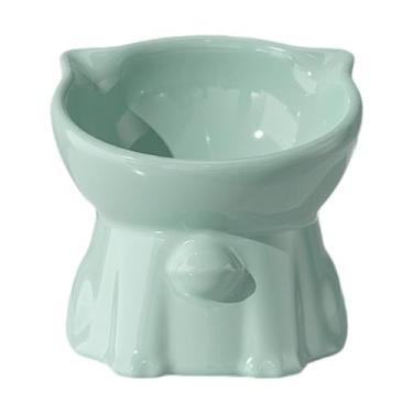 Imagem de Baoblaze Tigela elevada para gatos e cães, proteção para bigodes, tigela de comida, de cerâmica elevada para gatos e cães, Verde