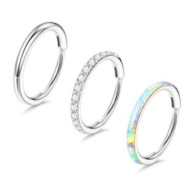 Imagem de 3 argolas de nariz - argolas articuladas de aço cirúrgico 316L 16G/18G/20G CZ clicker septo nariz anel lábio hélice cartilagem argola brinco daith torre concha piercing corporal joias para mulheres