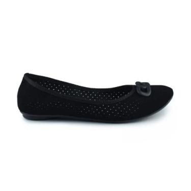 Imagem de Sapatilha Feminina Bico Redondo Moleca Preta, Nobuck pele preto, 37