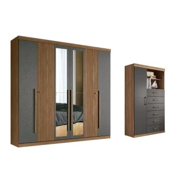 Imagem de Guarda Roupa 2 Peças (1GuardaRoupa+1Cômoda) QC361 Jatobá/Grafite - Santos Andirá