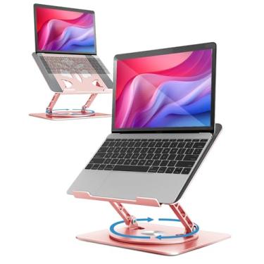 Imagem de Suporte de laptop ajustável para mesa – Suporte de laptop portátil com base giratória, suporte dobrável de alumínio para computador, suporte ergonômico para laptop MacBook Pro/Air Dell HP de até 15,6