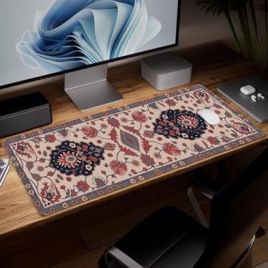 Imagem de Tapete de mesa boêmio de couro, mouse pad de arte colorida grande teclado de computador mousepad para jogos à prova d'água protetor e capa de mesa, tapete decorativo de couro PU para laptop decoração