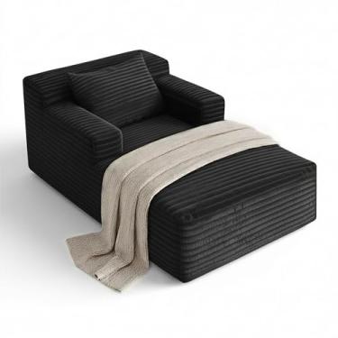 Imagem de Espreguiçadeira de 113 cm para ambientes internos, sofá-cama estofada de veludo cotelê sem ossos, cadeiras de leitura para sofá com assento profundo, sofás pequenos e confortáveis para sala de estar