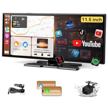 Imagem de Maior tela CarPlay sem fio de 29.2 cm para carro, N-etflix/YouTube/TikTok integrado e outros aplicativos, tela A-pple CarPlay e Android Auto com câmera de backup 1080p, navegação/controle de voz, para