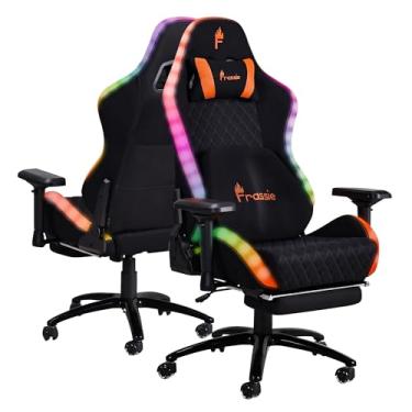 Imagem de Frassie Cadeira para jogos RGB com apoio para os pés e luzes LED, cadeira reclinável de videogame com encosto alto, cadeira ergonômica para jogadores de computador com suporte lombar