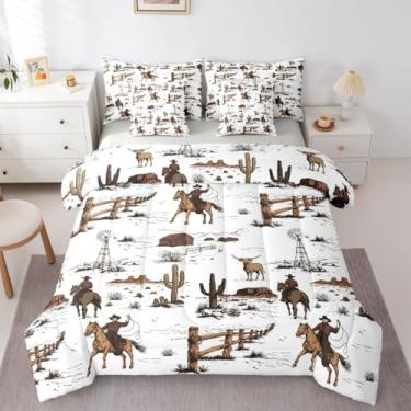 Imagem de Erosebridal Jogo de cama queen de caubói ocidental, cama rural em uma bolsa, 7 peças, conjunto de edredom rústico do sudoeste, chaleira de fazenda, vintage, branco, marrom