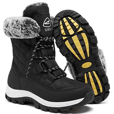 Imagem de Bota de neve feminina com cadarço à prova d'água até o meio da panturrilha para uso ao ar livre no inverno, Black3, 10