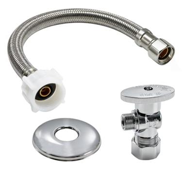 Imagem de TTFLEX Kit de mangueira de conector de vaso sanitário com 40.6 cm comprimento 3/20.3 cm COMP x 7/20.3 cm BC Linha de abastecimento de água sanitária, entrada NOM de 1/5.1 cm x 3/20.3 cm OD válvula de