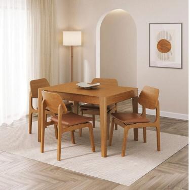 Imagem de Kit Mesa de Jantar Extensível Retangular Tarsila e 4 Cadeiras Jandaia Cabecasa Madeiramadeira Champagne/Caramelo