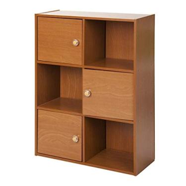 Imagem de HHHJQFAAT Estantes de livros 3 camadas 6 cubos com 3 portas e 3 prateleiras de cubo abertas, estante de livros, estantes de livros, prateleira (cor: B) (B)