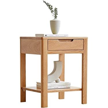 Imagem de Mesa de cabeceira nórdica de madeira sólida, simples, moderna, com 1 gaveta para quarto, conjunto de 2 armários de cabeceira, armário de gaveta única, móveis de quarto, mesa de cabeceira 40 x 35 x 50