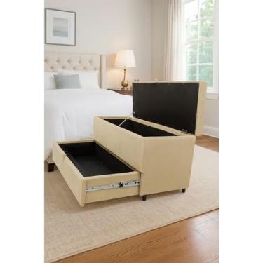 Imagem de Puff Baú Sapateira com Gaveta (90cm) - Diversas Cores (Creme)