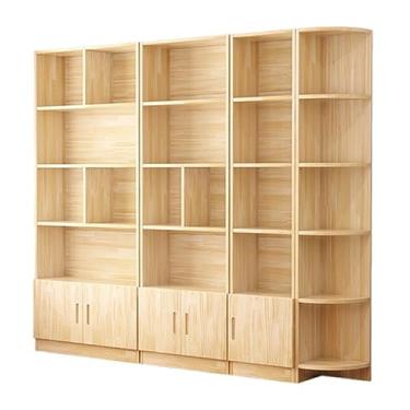 Imagem de Estante de madeira maciça, unidade de parede integrada de pinho original, armário de exibição de canto de 24 cm, estante independente (cor: (24+80+24) x24x180 cm com porta) ((24+40+60+80) x24x180 cm