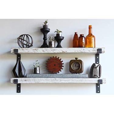 Imagem de Prateleiras Urban Legacy Accent | Prancha de celeiro de palheta | Conjunto de 2 com suportes completos (lavagem branca 122 x 17,8 x 5 cm) (lavagem branca 91 x 17,8 x 5 cm)