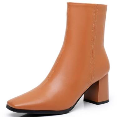 Imagem de Greemarliy Botas femininas elegantes de salto bloco com design clássico de bico fino, Marrom, 37