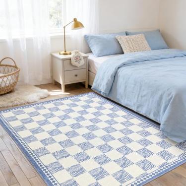 Imagem de Lacomfy Tapete xadrez zebra, tapete xadrez moderno de búfalo de 8 x 1,5 m, design chique de listras de zebra e tabuleiro de xadrez, tapete lavável antiderrapante para casa de fazenda, sala de estar