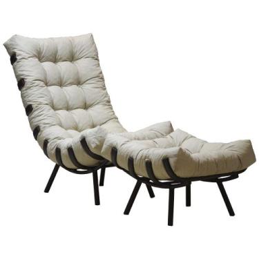 Imagem de Poltrona Costela + Puff Almofada Decorativo Alumínio - Trama, Marrom