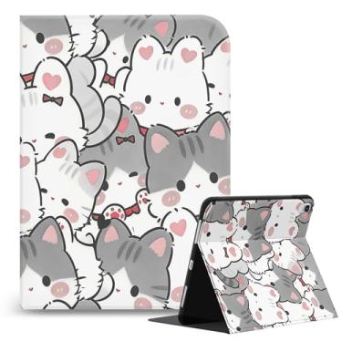 Imagem de TopPerfekt Capa para iPad 11th (A16) 27.9 cm 2025/10ª geração 10.9 cm 2022, capa protetora com design elegante de gato de grupo fofo com suporte para lápis, antiderrapante, antichoque, gato cinza