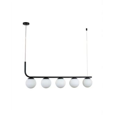 Imagem de Lustre Pendente Haste 1 Metro 5 Bolas Globo Preto 717 - ILUMINAMUNDO