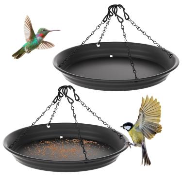 Imagem de 2 peças de alimentador de pássaros com plataforma de jardim doméstico, bandeja grande de 32,5 cm, alimentador de esquilos, bandeja coletora de sementes, visualização de pássaros, quintal, grande