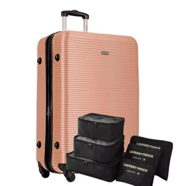 Imagem de Mala de Viagem Média 23kg, Expansível, Cadeado TSA, Rodinhas Duplas 360º (4 Travel Dourado, Média)