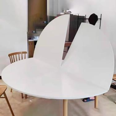 Imagem de Mesa redonda dobrável de madeira para 8 a 10 pessoas, mesa grande de substituição para mesa de mesa dobrável em quarto, economia de espaço de jantar na bancada e resistente (branco, 130 cm)