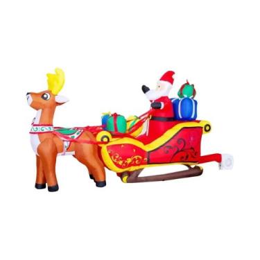 Imagem de Grande Trenó Inflável Do Papai Noel De 2,1M Com Luzes LED Para Decoraç