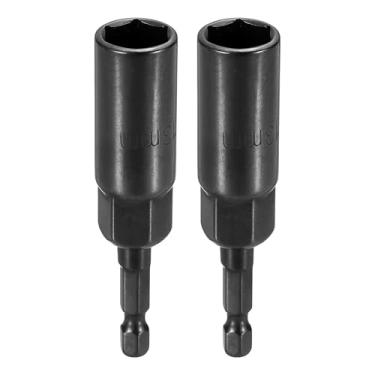 Imagem de HARFINGTON 2 peças de broca de chave de porca soquete métrico de 13 mm haste sextavada de 1/10.2 cm (3,15" (80 mm) soquetes extralongos de 6 pontos de troca rápida conjuntos de parafusos de aço Cr-V